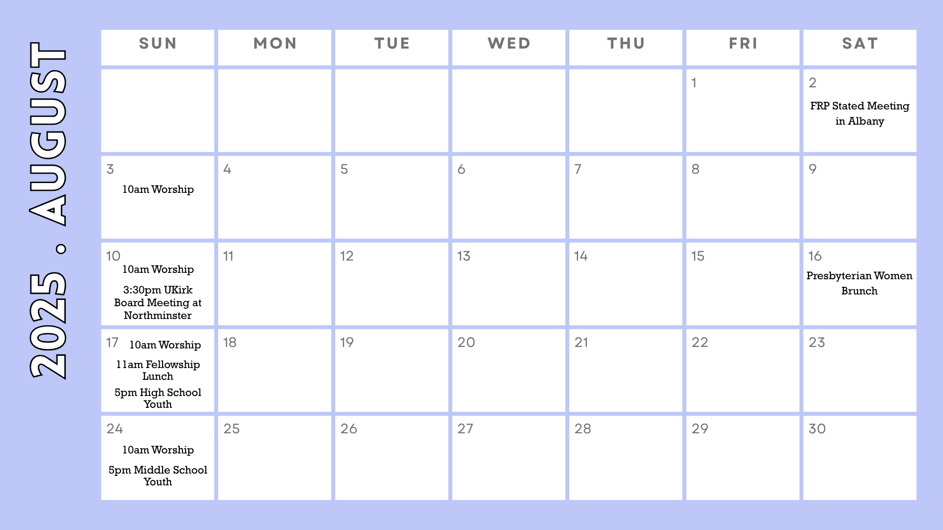 White and Grey Simple Monthly 2025 Calendar